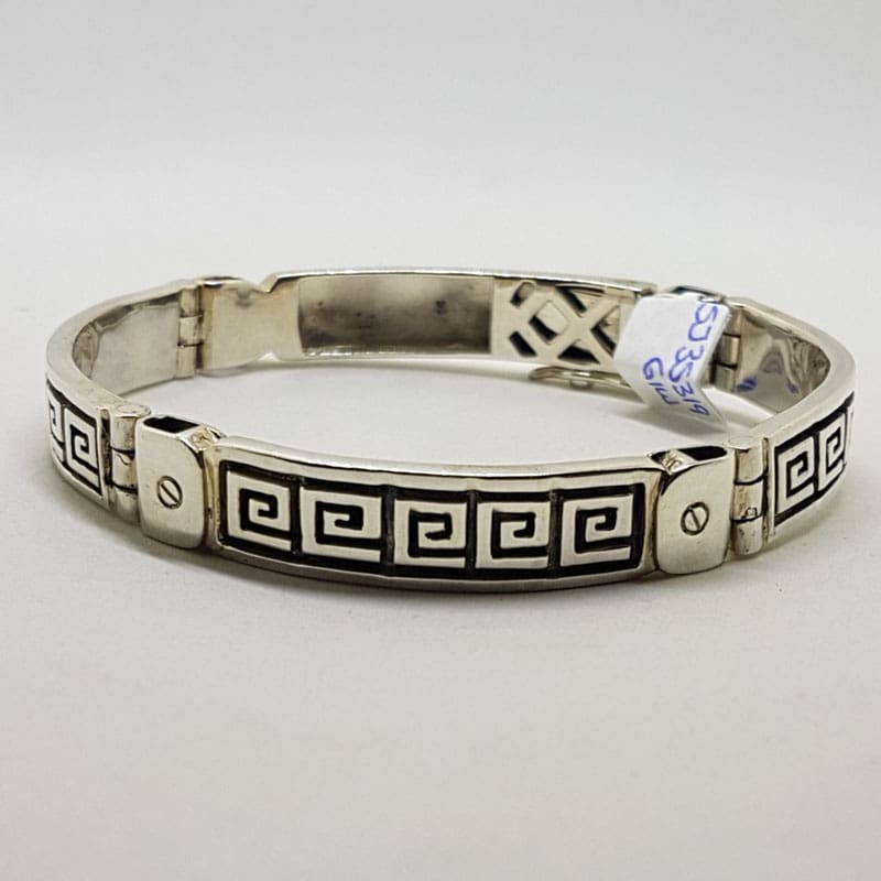 Sterling Silver Greek Key Design Heavy Identity Bracelet / Bangle - Gents Jewellery / Ladies Jewellery