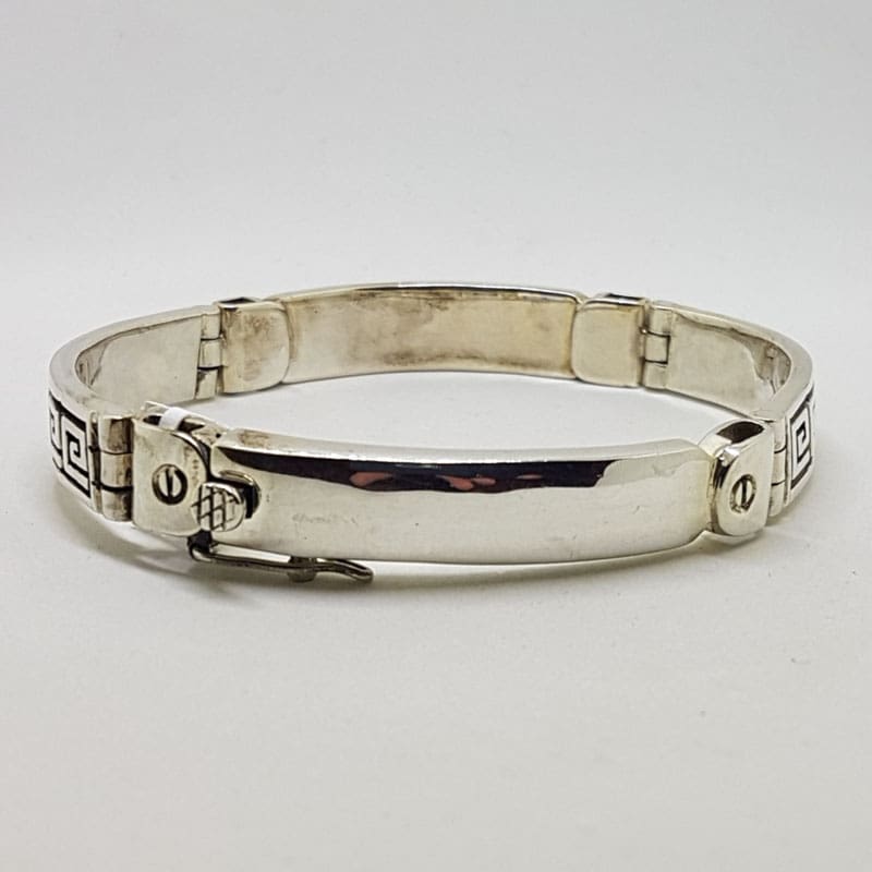 Sterling Silver Greek Key Design Heavy Identity Bracelet / Bangle - Gents Jewellery / Ladies Jewellery