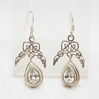 Sterling Silver Celtic Knot Design Clear Cubic Zirconia Drop Earrings