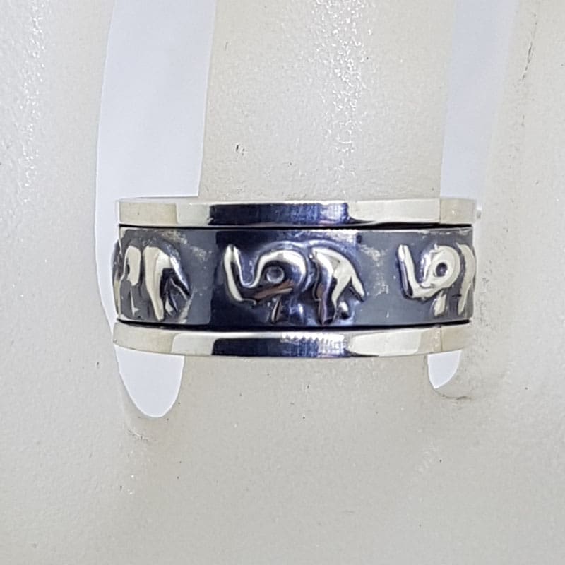 Sterling Silver Elephant Patterned Spinner Fidget Band Ring - Gents Ring / Ladies Ring