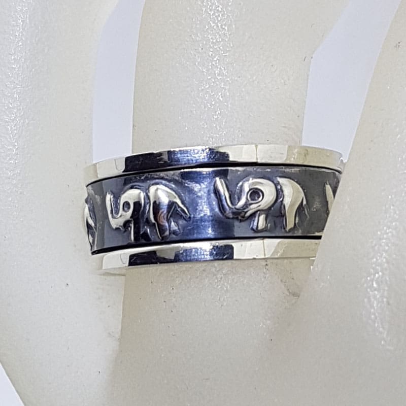 Sterling Silver Elephant Patterned Spinner Fidget Band Ring - Gents Ring / Ladies Ring