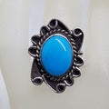 Sterling Silver Oval Turquoise Ornate Design Ring