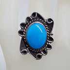 Sterling Silver Oval Turquoise Ornate Design Ring