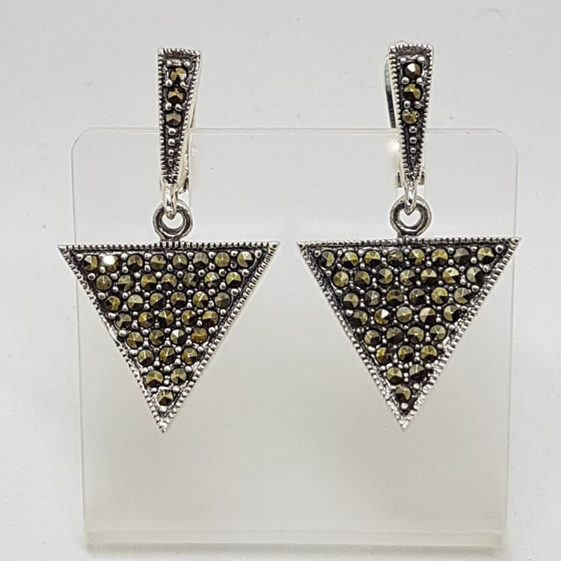 Sterling Silver Marcasite Triangular Drop Earrings