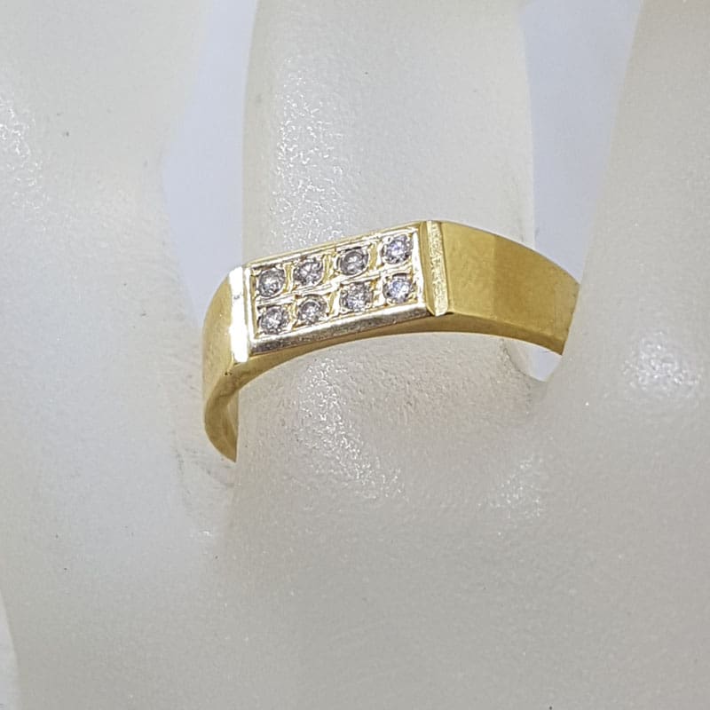 18ct Yellow Gold 8 Diamond Rectangular Gents Ring / Ladies Ring