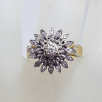 18ct Yellow Gold Large Diamond Cluster Three Piece Set of Rings in Daisy Flower Cluster Shape - Engagement Ring / Wedding Ring / Eternity Ring - Antique / Vintage