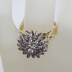 18ct Yellow Gold Large Diamond Cluster Three Piece Set of Rings in Daisy Flower Cluster Shape - Engagement Ring / Wedding Ring / Eternity Ring - Antique / Vintage