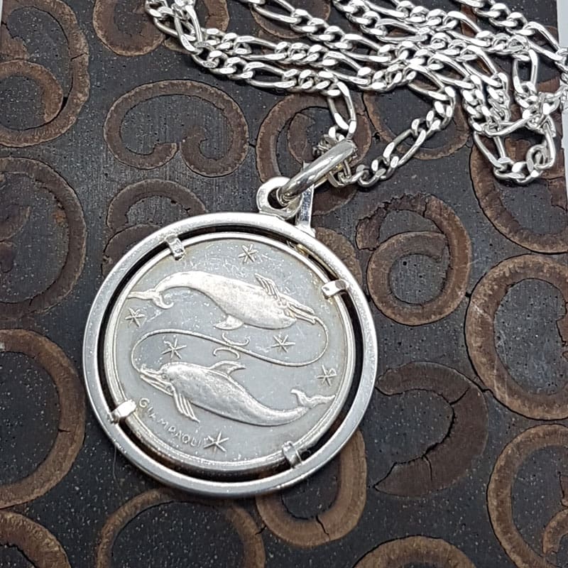 Sterling Silver Unique Pisces Fish / Dolphins Starsign Medallion Pendant on Silver Chain