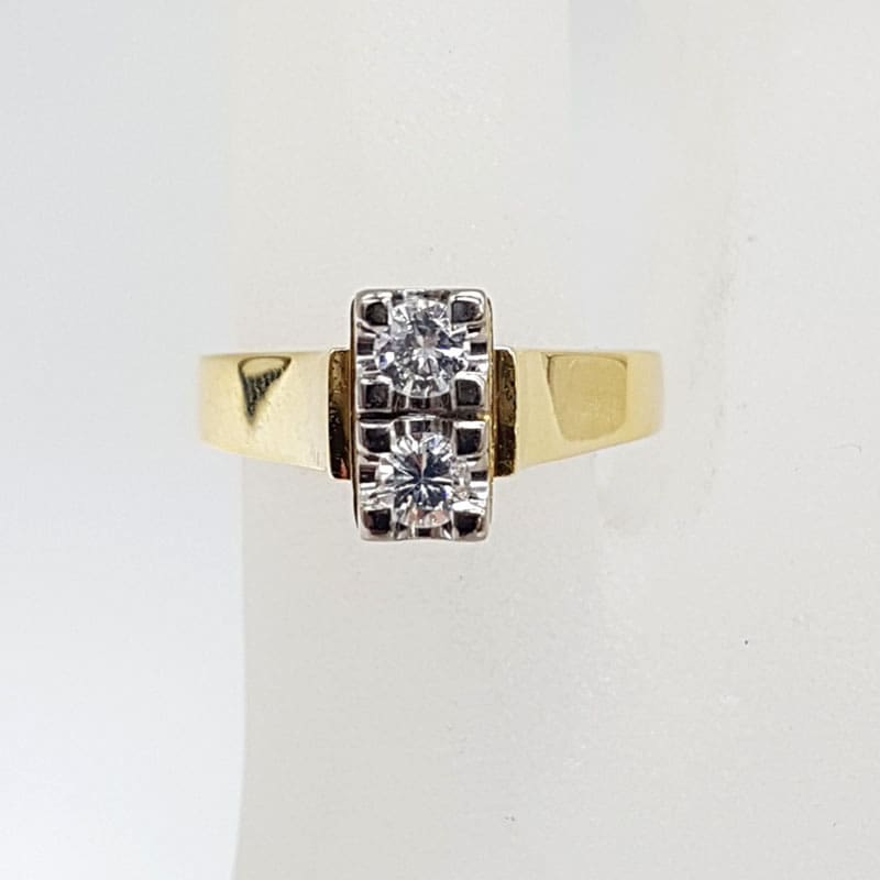 18ct Yellow Gold " Et Toi Et Moi " Two Diamond Ring - Engagement Ring / Dress Ring - Antique / Vintage