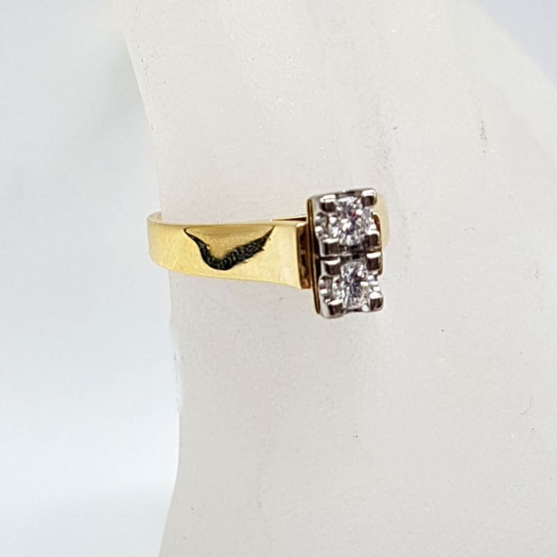 18ct Yellow Gold " Et Toi Et Moi " Two Diamond Ring - Engagement Ring / Dress Ring - Antique / Vintage