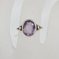 Sterling Silver Oval Amethyst Bezel Set Ring - Vintage