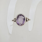 Sterling Silver Oval Amethyst Bezel Set Ring - Vintage