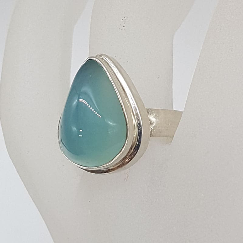 Sterling Silver Teardrop / Pear Shape Chalcedony Bezel Set Ring