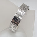Sterling Silver Wide Ornate Etched Floral Motif Hinged Bangle - Antique / Vintage