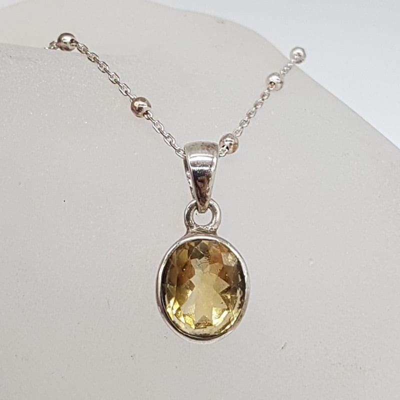 Sterling Silver Oval Citrine Pendant on Silver Chain
