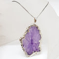 Sterling Silver Very Large Natural Amethyst Slice - Free Form - Pendant on Silver Chain