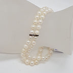 Sterling Silver Cultured Pearl 5mm Two Strand Bracelet with Ornate Clasp - Antique / Vintage