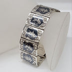 Sterling Silver Black Niello Enamel Wide Ornate Siam Bracelet with Dancing Ladies -  Antique / Vintage