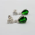 Sterling Silver Teardrop / Pear Shape Green with Cubic Zirconia Drop Earrings