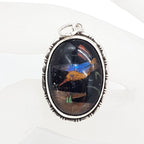 Sterling Silver Oval Hummingbird Design Brooch / Pendant - Vintage / Antique