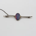 9ct White Gold Oval Opal Doublet Bar Brooch - Antique / Vintage