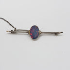 9ct White Gold Oval Opal Doublet Bar Brooch - Antique / Vintage