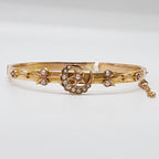 9ct Yellow Gold Victorian Crescent Moon and Star Seed Pearl Hinged Bangle - Antique / Vintage