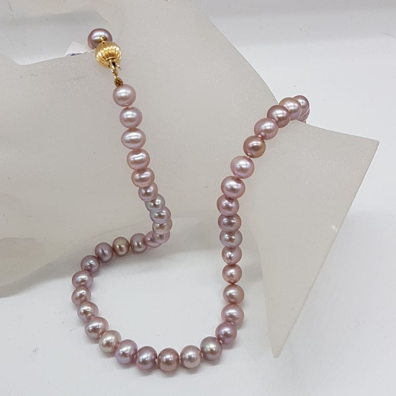14ct Yellow Gold Clasped 7mm Pink Pearl Strand Necklace