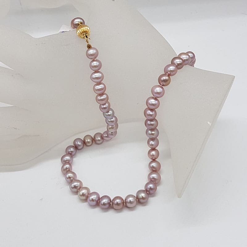 14ct Yellow Gold Clasped 7mm Pink Pearl Strand Necklace
