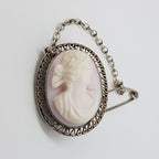 Sterling Silver Oval Ladies Head Cameo Brooch - Antique / Vintage