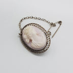 Sterling Silver Oval Ladies Head Cameo Brooch - Antique / Vintage