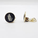 Sterling Silver Wedgwood Black Jasper Clip-On Earrings - Antique / Vintage