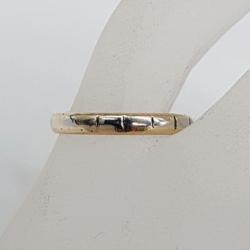 18ct Yellow Gold &amp; White Gold Patterned Wedding Band Ring - Antique / Vintage