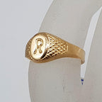 18ct Yellow Gold Initial R Oval Signet Ring - Small Size - Vintage
