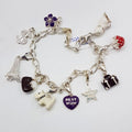 Sterling Silver Enamel 10 Multi-Charms Bracelet Includes Heart, Dog, Handbag Etc