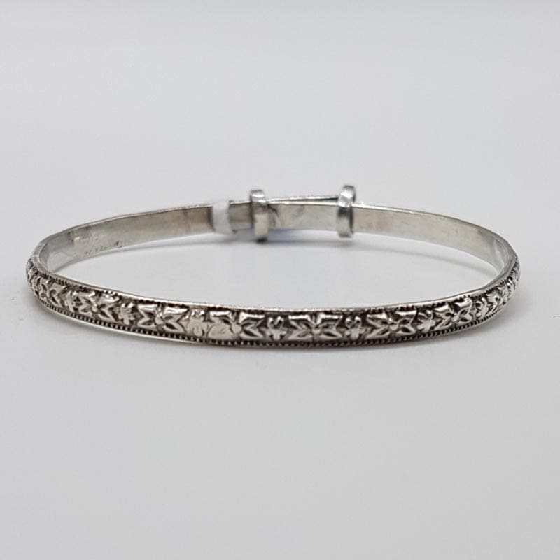 Sterling Silver Ornate Design Adjustable Baby Bangle - Antique / Vintage