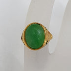 22ct Yellow Gold Natural Jade with Enamel Antique / Vintage Oval Ring