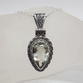 Sterling Silver Green Amethyst / Prasiolite Large Teardrop / Pear Shape Ornate Pendant on Silver Chain