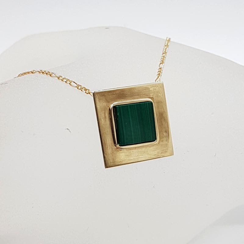 9ct Yellow Gold Square Malachite Pendant on Necklace / Chain