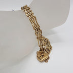 9ct Yellow Gold 4 Row Ornate Twist Design Gatelink Bracelet with Ornate Heart Padlock - Antique / Vintage