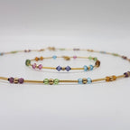 9ct Yellow Gold Multi-Coloured Crystal Beads Necklace / Chain and Bracelet Set