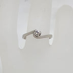 18ct White Gold Diamond Solitaire Curved Engagement Ring / Dress Ring - Vintage