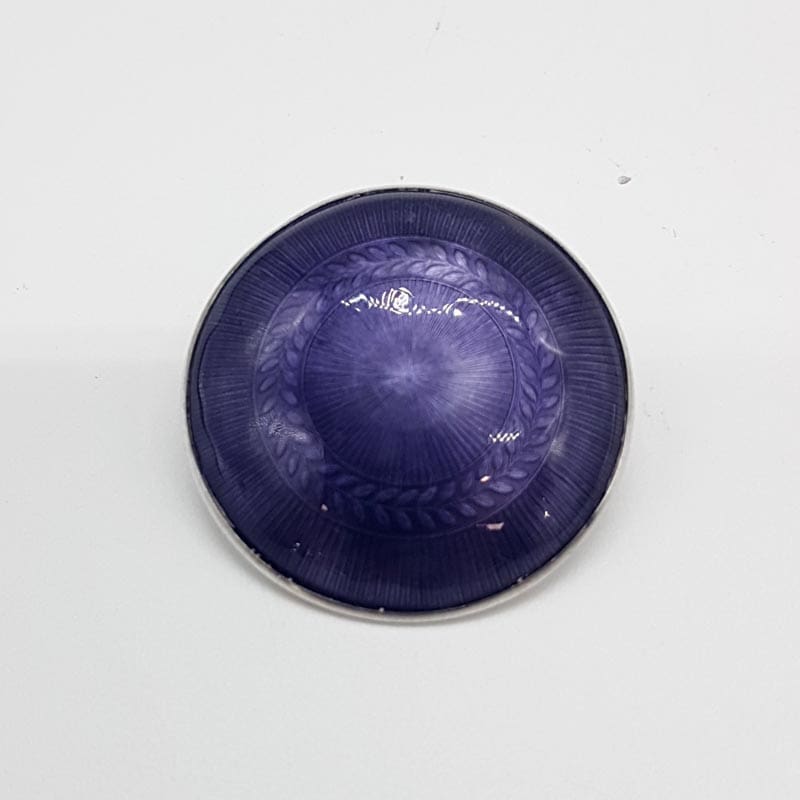 Sterling Silver Guilloche Enamel Round Purple Brooch - Birmingham 1914 - Antique / Vintage