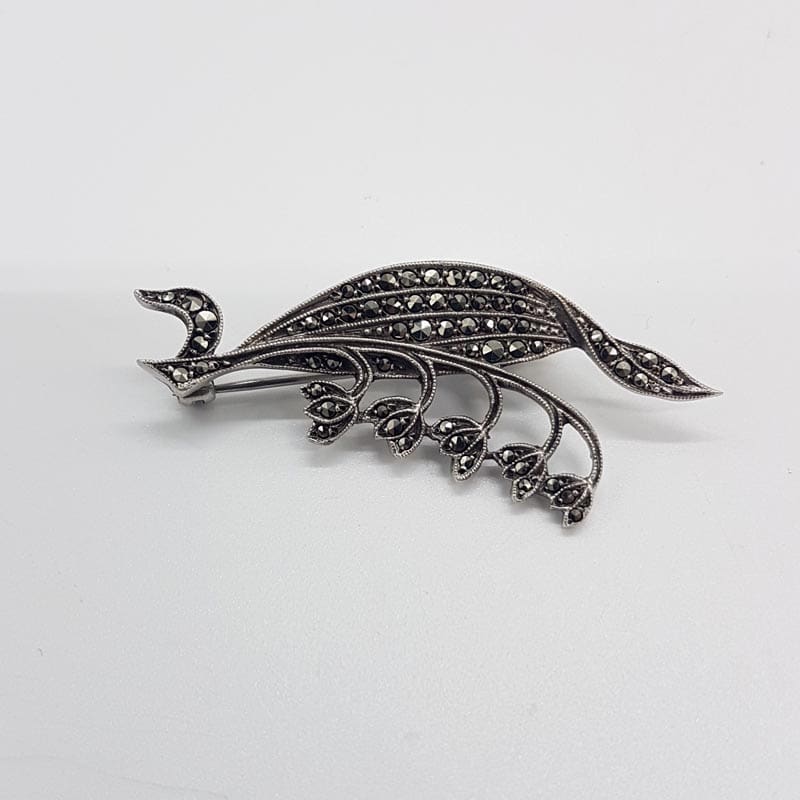 Sterling Silver Marcasite Large Lily of the Valley Brooch - H.S.N - Antique / Vintage