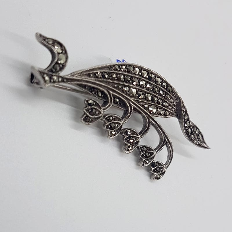 Sterling Silver Marcasite Large Lily of the Valley Brooch - H.S.N - Antique / Vintage