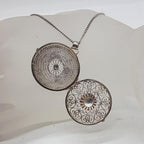 Sterling Silver Ornate Filigree Round Carnelian Locket Pendant on Silver Chain - Antique / Vintage