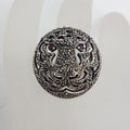 Sterling Silver Marcasite with Ruby Large Round Ornate Tiger / Panther / Puma / Big Cat Head Ring