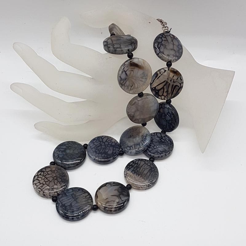 Sterling Silver Clasped Round Agate Bead Necklace / Chain