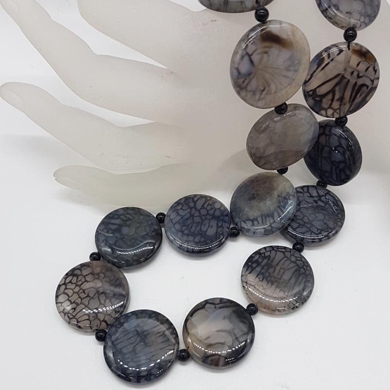 Sterling Silver Clasped Round Agate Bead Necklace / Chain