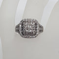 10ct White Gold Large Square Diamond Cluster Ring - Engagement Ring / Dress Ring